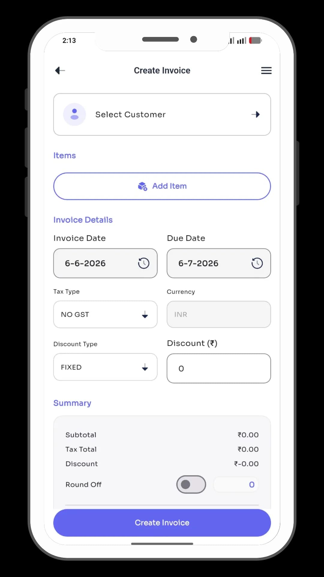 Create Invoice Form