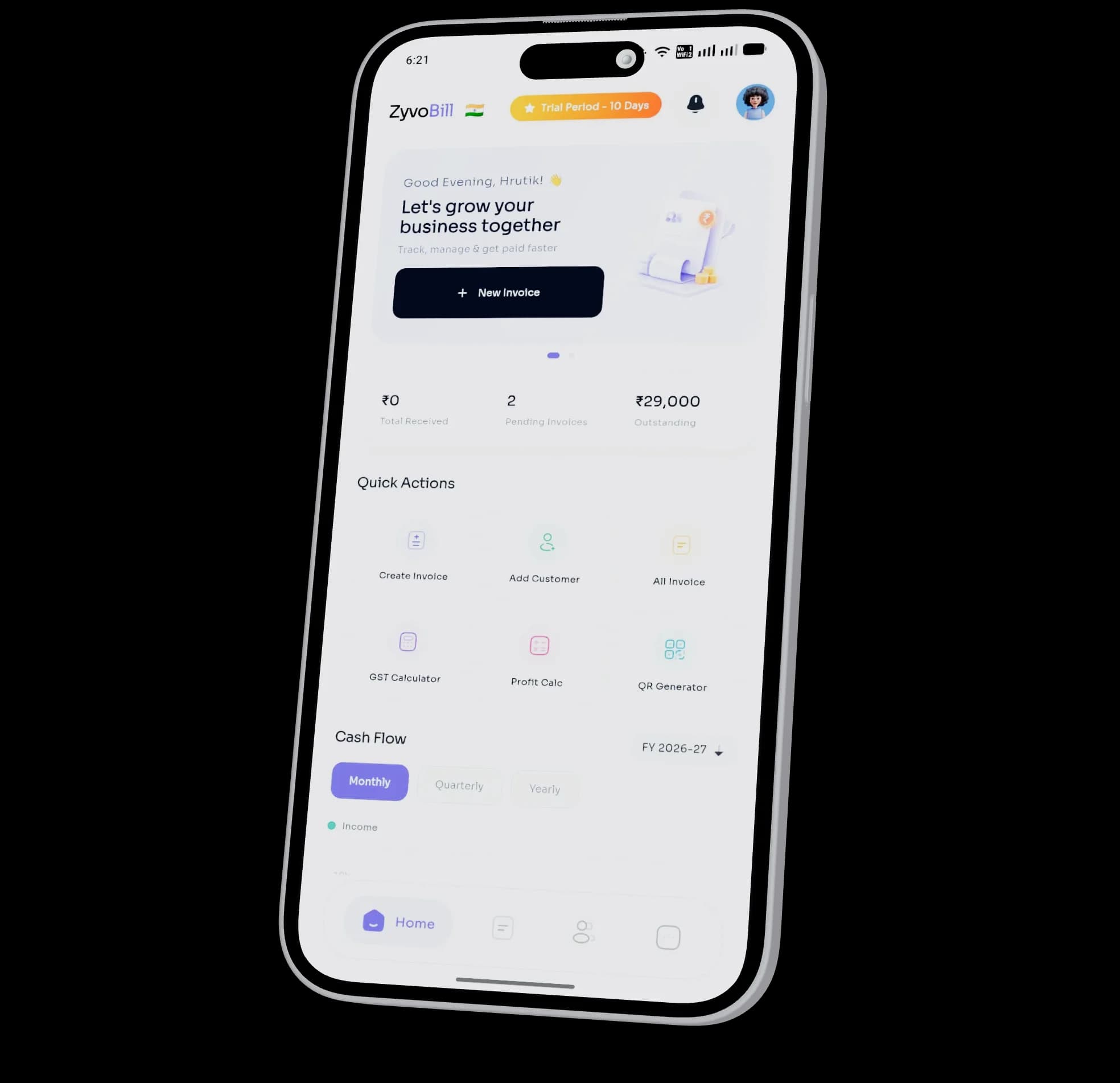 ZyvoBill App Dashboard